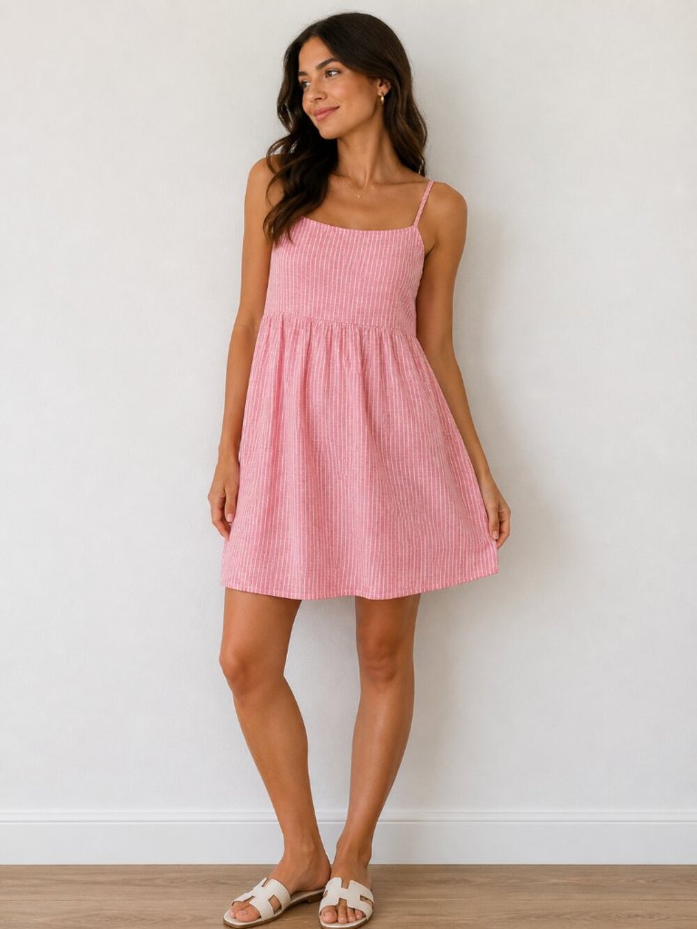 Pieces Pink Striped Sundress Tie Back Mini Dress Lightweight Small